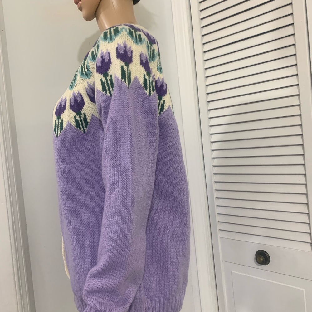 Lavender and Cream Women's Cardigan - Picture 3 of 5